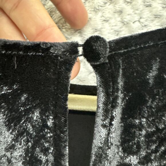 AG Adriano Goldschmied Top Women S Black Velvet Boat Neck Short Flutter Sleeves - Picture 5 of 9